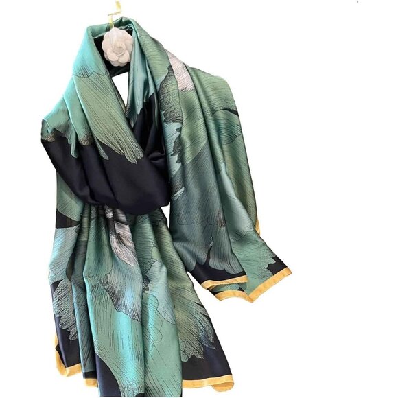 Accessories - Scarfs Lightweight Print Floral Ink Lotus&green